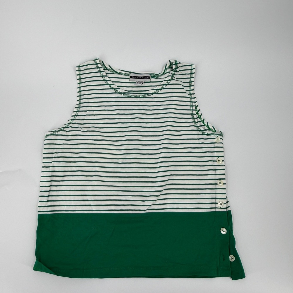 Jennifer Moore Tank‎ Top Striped Side Button 90s Vintage Women Large Green White